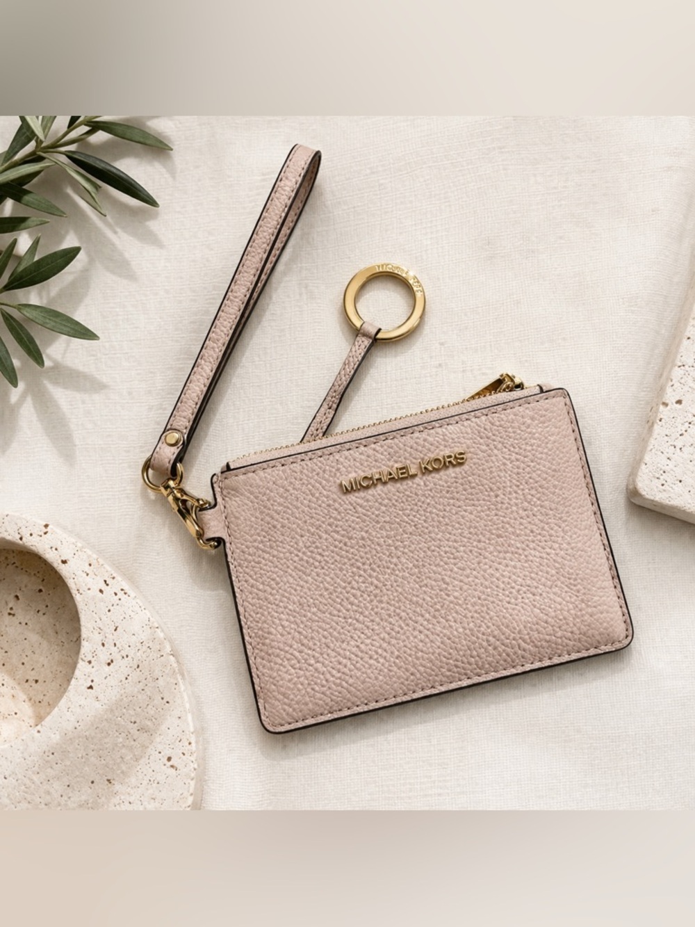 Michael Kors Pebbled Leather Wristlet Pouch Blush Pink Preloved